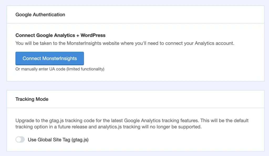MonsterInsights Global Site Tag Support