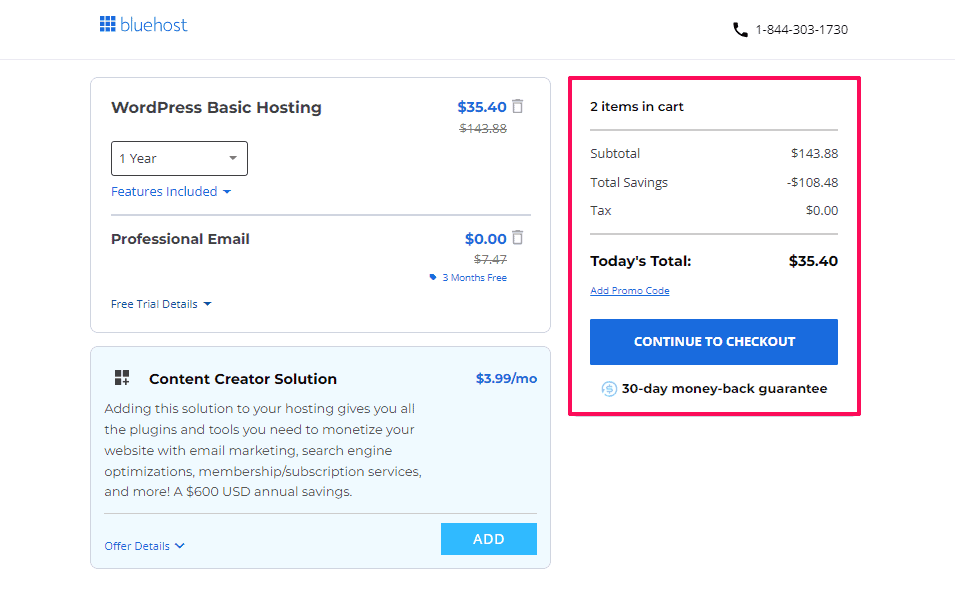 Bluehost Basic Hosting Checkout Page Bluehost Basic Hosting Checkout Page