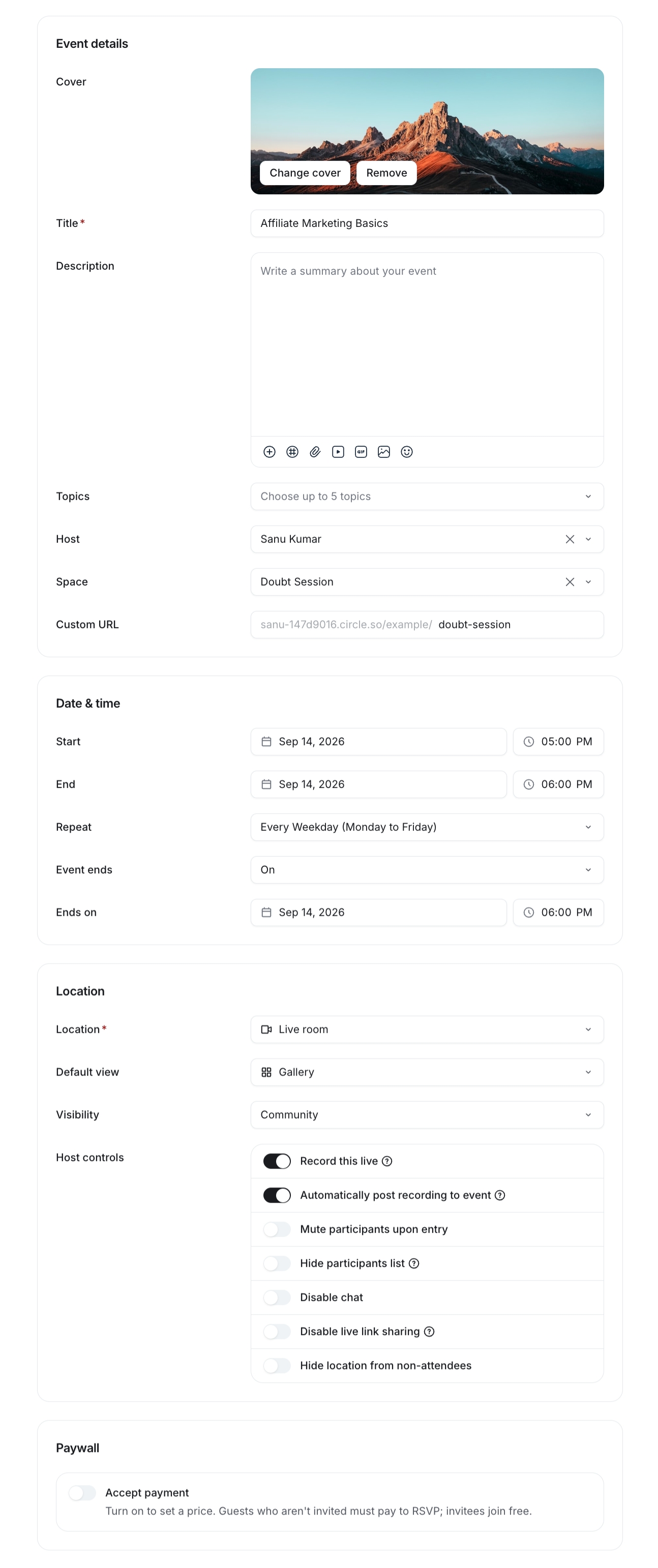 Create Upcoming Events in Circle Create Upcoming Events in Circle