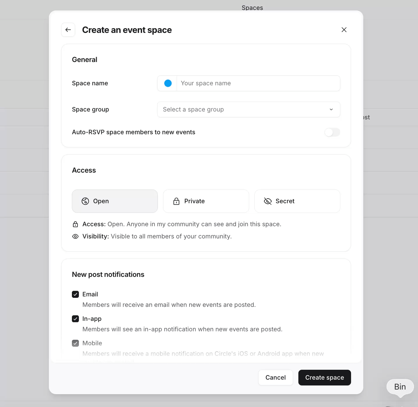 Create an Event Space in Circle Create an Event Space in Circle