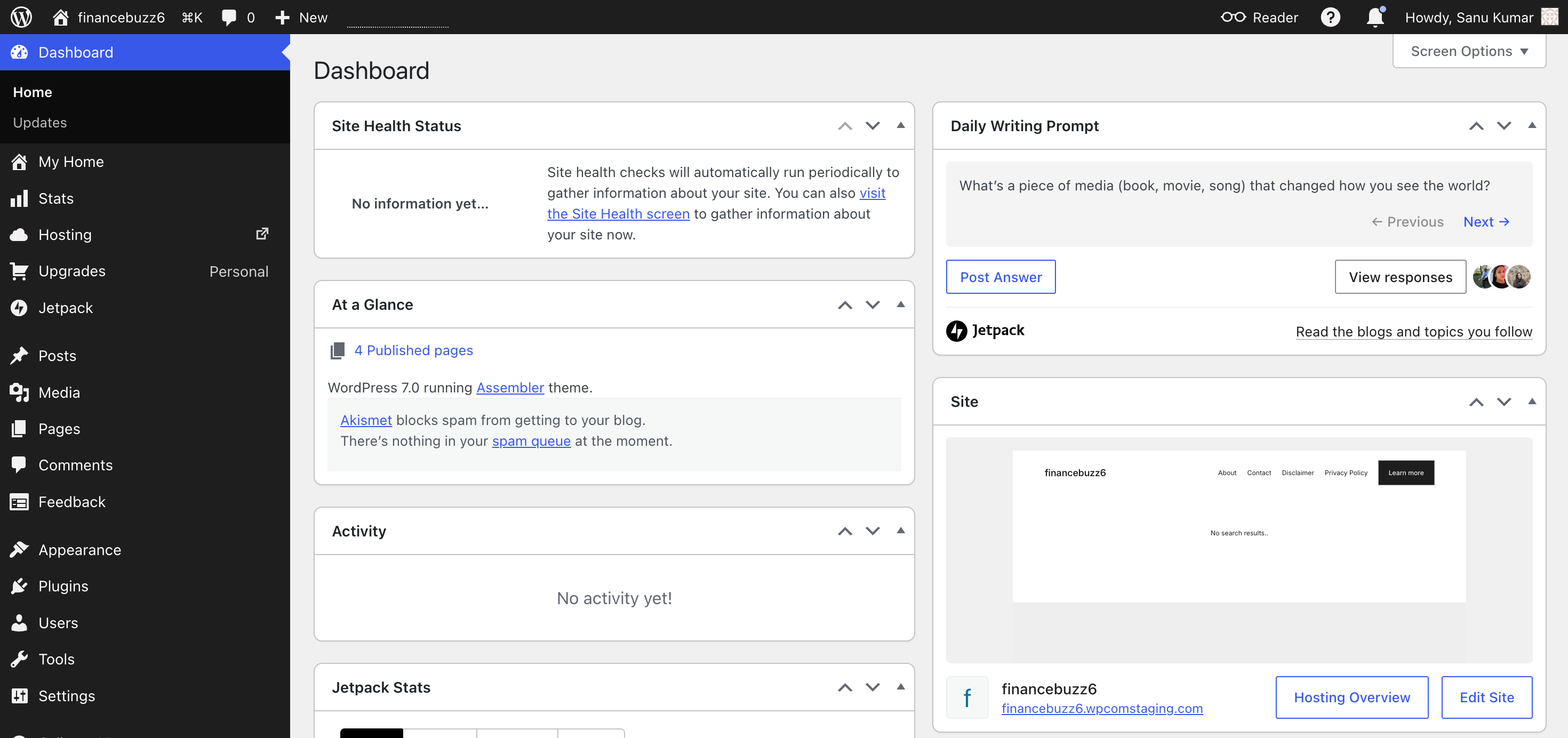 Dashboard WordPress.com New