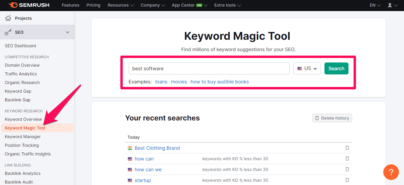 Enter Seed Keyword in Keyword Magic Tool