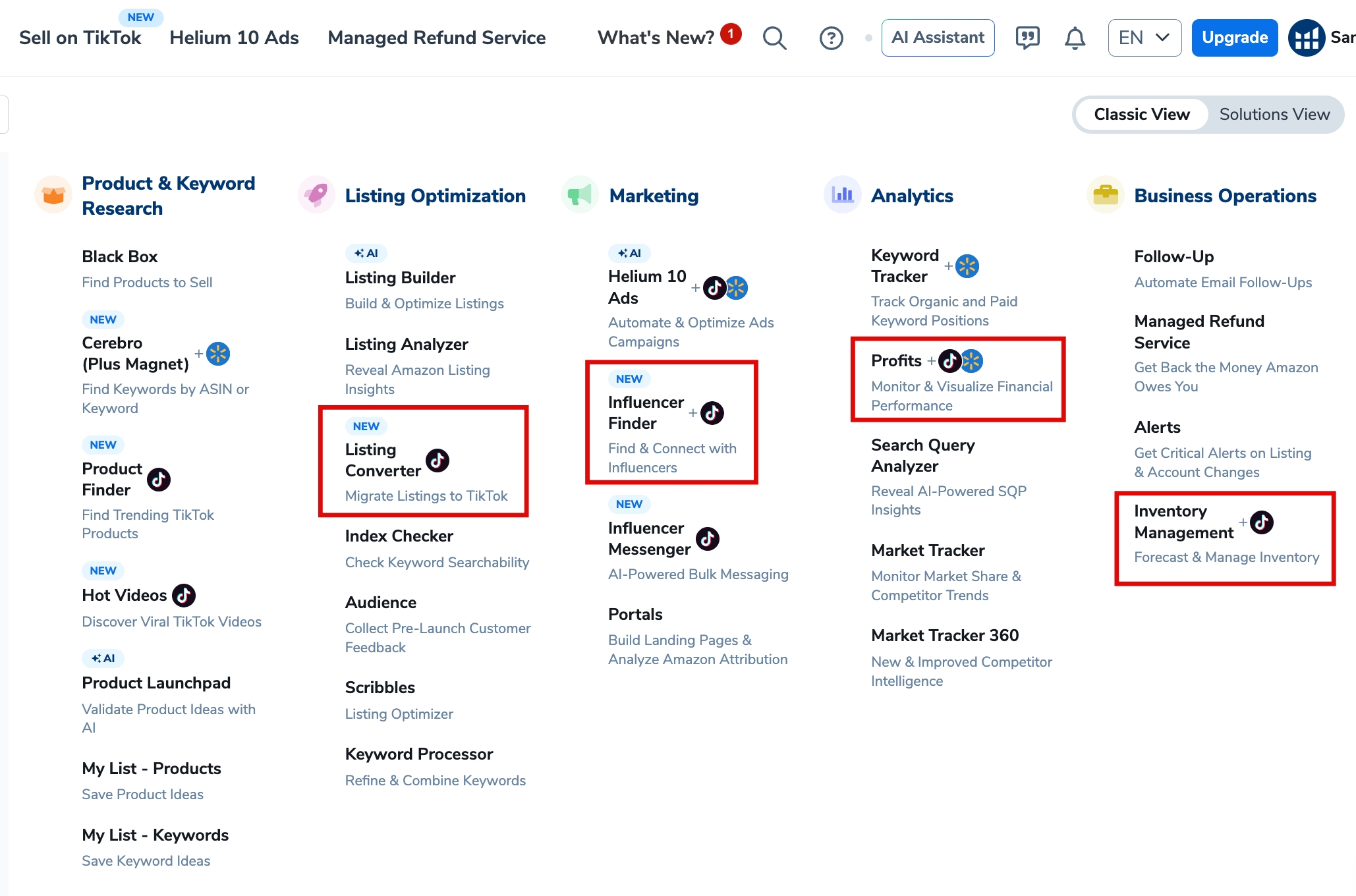 Helium 10 TikTok Tools