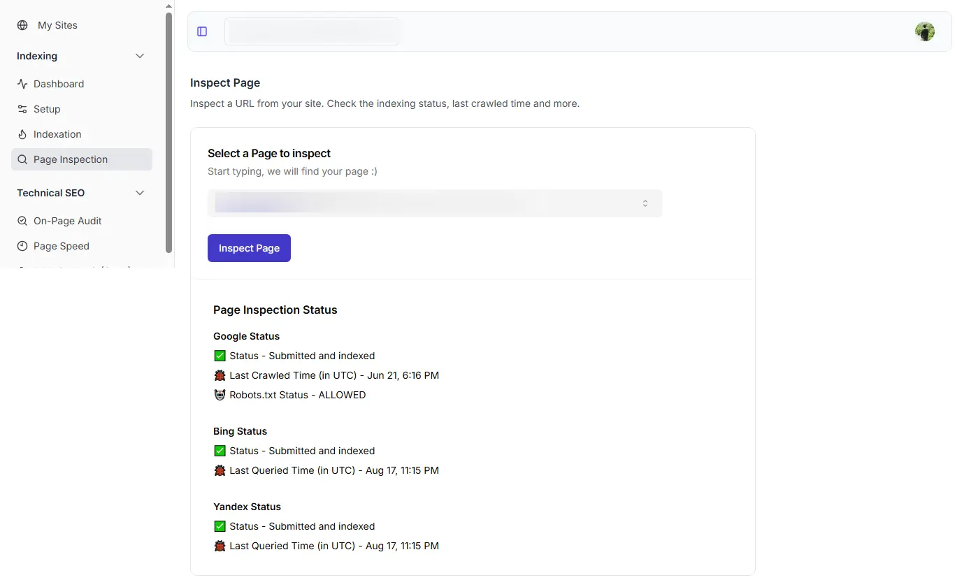 Indexly Inspect Page Indexly Inspect Page