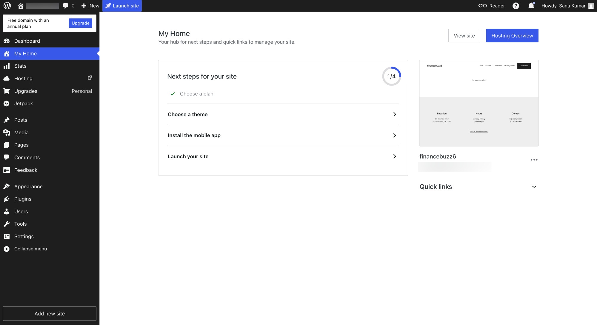 My WordPress.com Site Dashboard