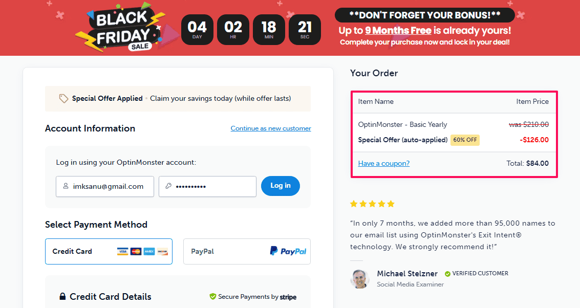 OptinMonster Black Friday Sale Checkout Page OptinMonster Black Friday Sale Checkout Page