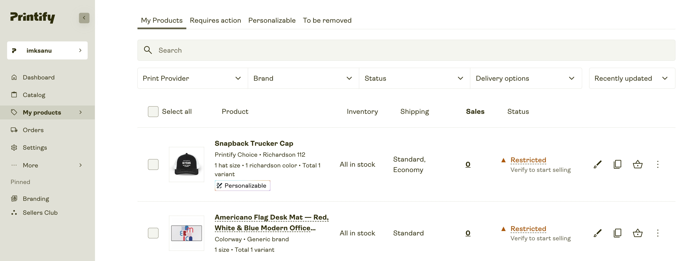 Printify User Interface Printify User Interface