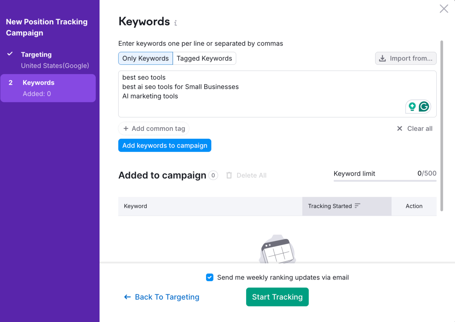 Set Up Position Tracking