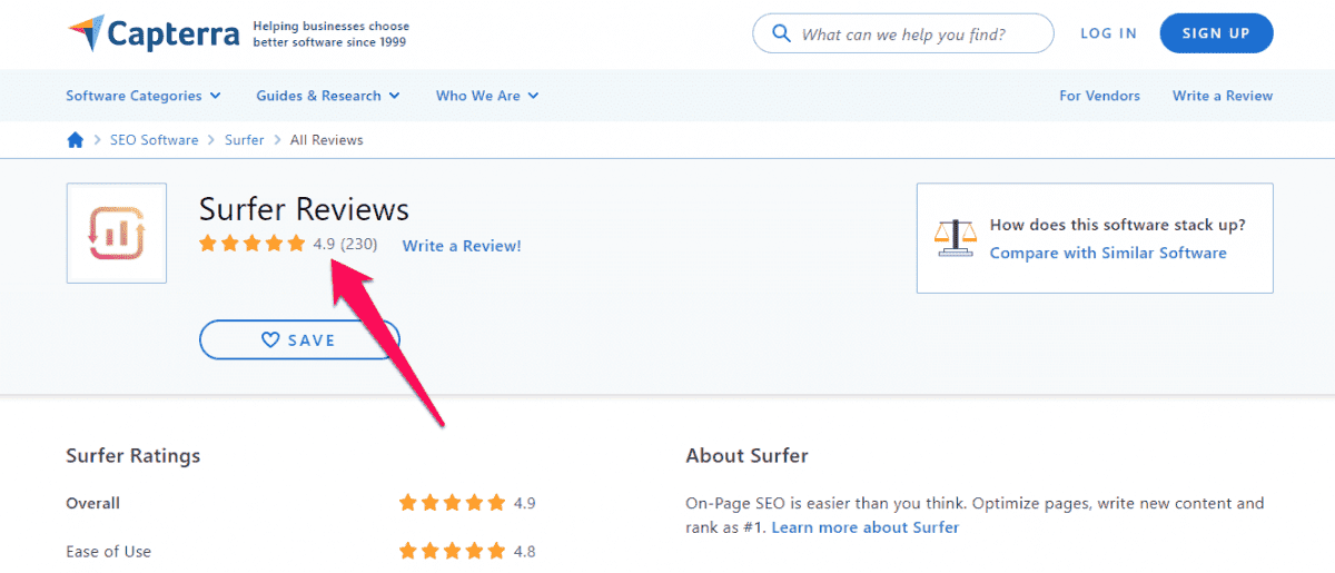 Surfer SEO Ratings on Capterra