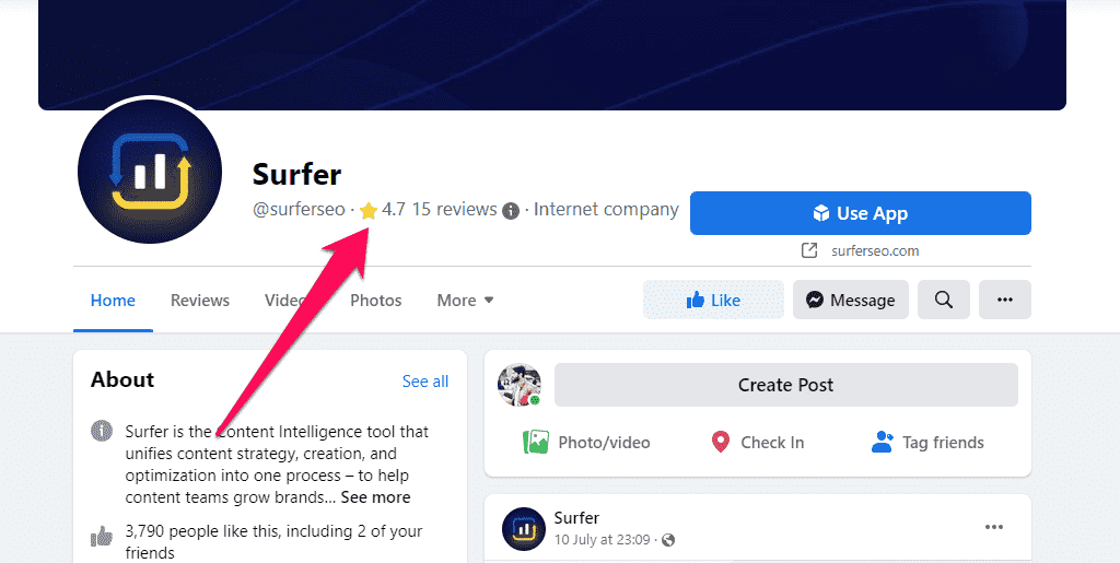 Surfer SEO Ratings on Facebook