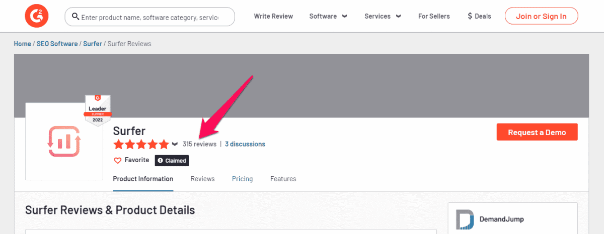 Surfer SEO Ratings on G2